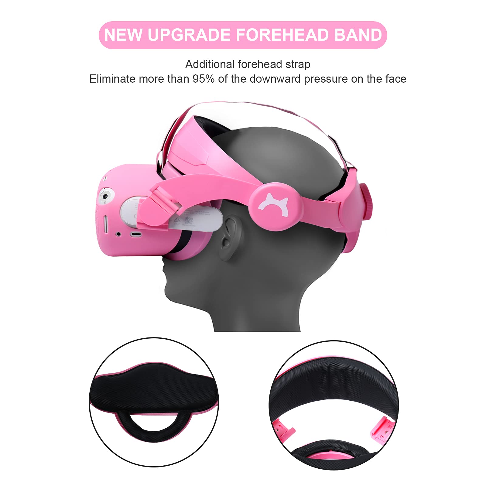 VR Adjustable Head Strap for Oculus Quest 2 Skins Cute Accessories with Silicone Touch Controller Grip Cover,Barbie Pink 6 in1 VR Shell Protector Cover & VR Face Cover Replacement Set 2