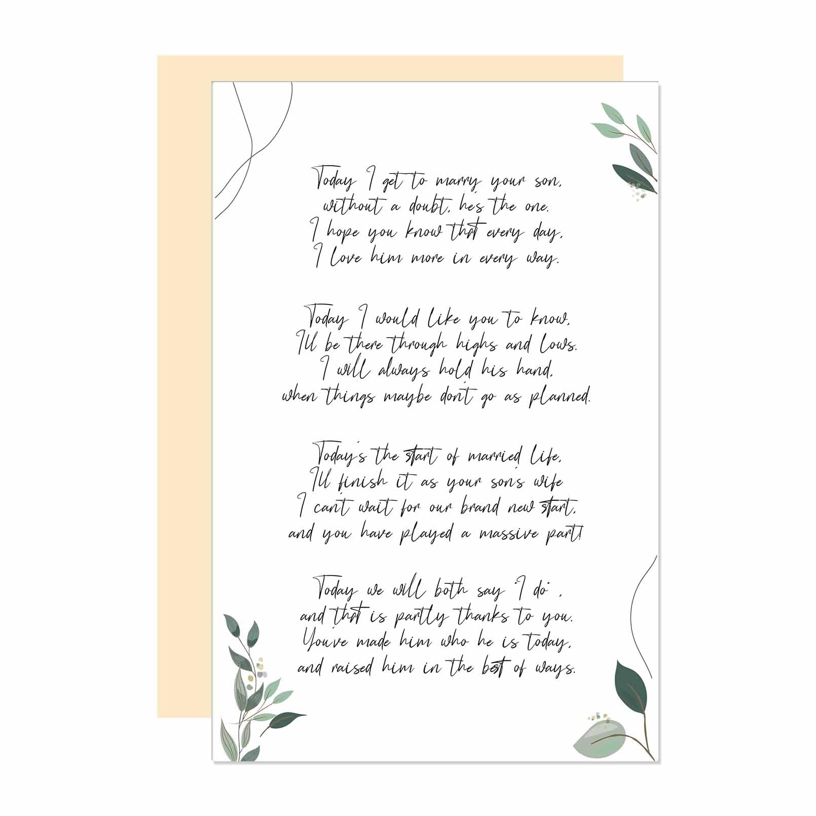 Ure Tenk To Mother in Law on Wedding Card, Parents In Law Wedding Ceremony Card, I Will Marry Your Son Poem, Poem for Future MIL on Nuptial Day