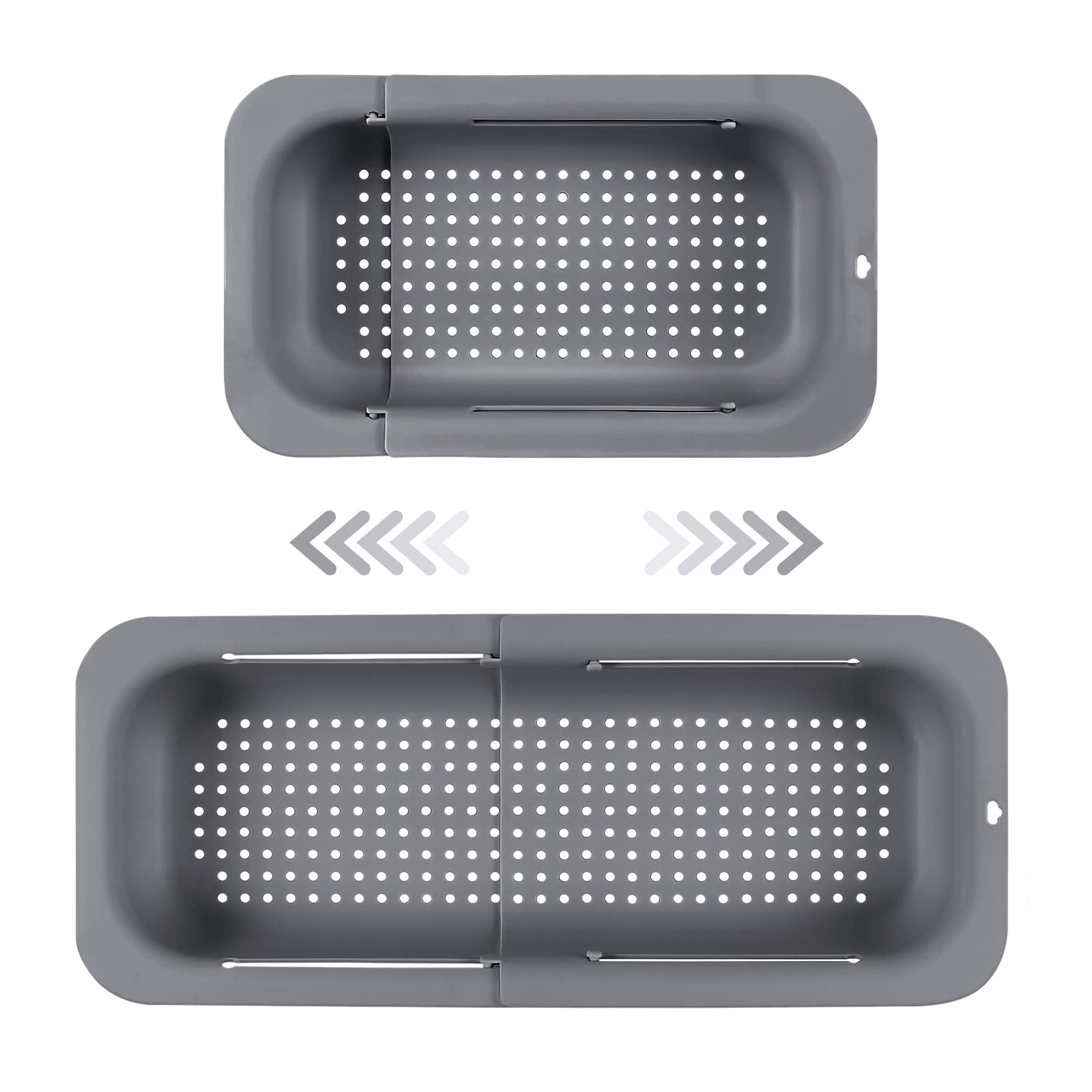 MumdoYAL Colador de Fregadero expandible - Material PP Apto para Alimentos - Orificios de Drenaje eficientes - Soporte de Secado rápido para vajilla - Fácil de Limpiar y Duradero. (Gris Oscuro)