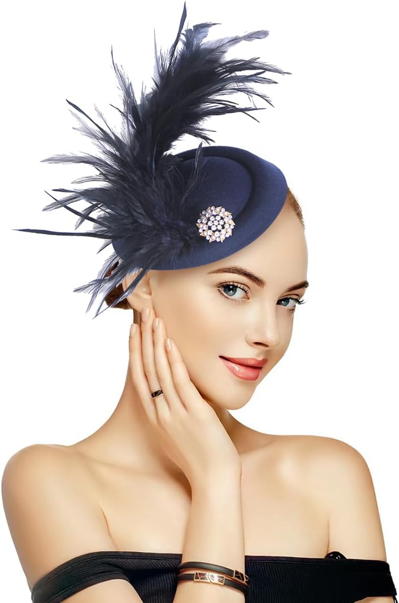 Handmade Fascinator Feather Hat on a Headband and a Clip 20s Pillbox Hat for Derby Horse Race Brunch Party Cocktail Headwear