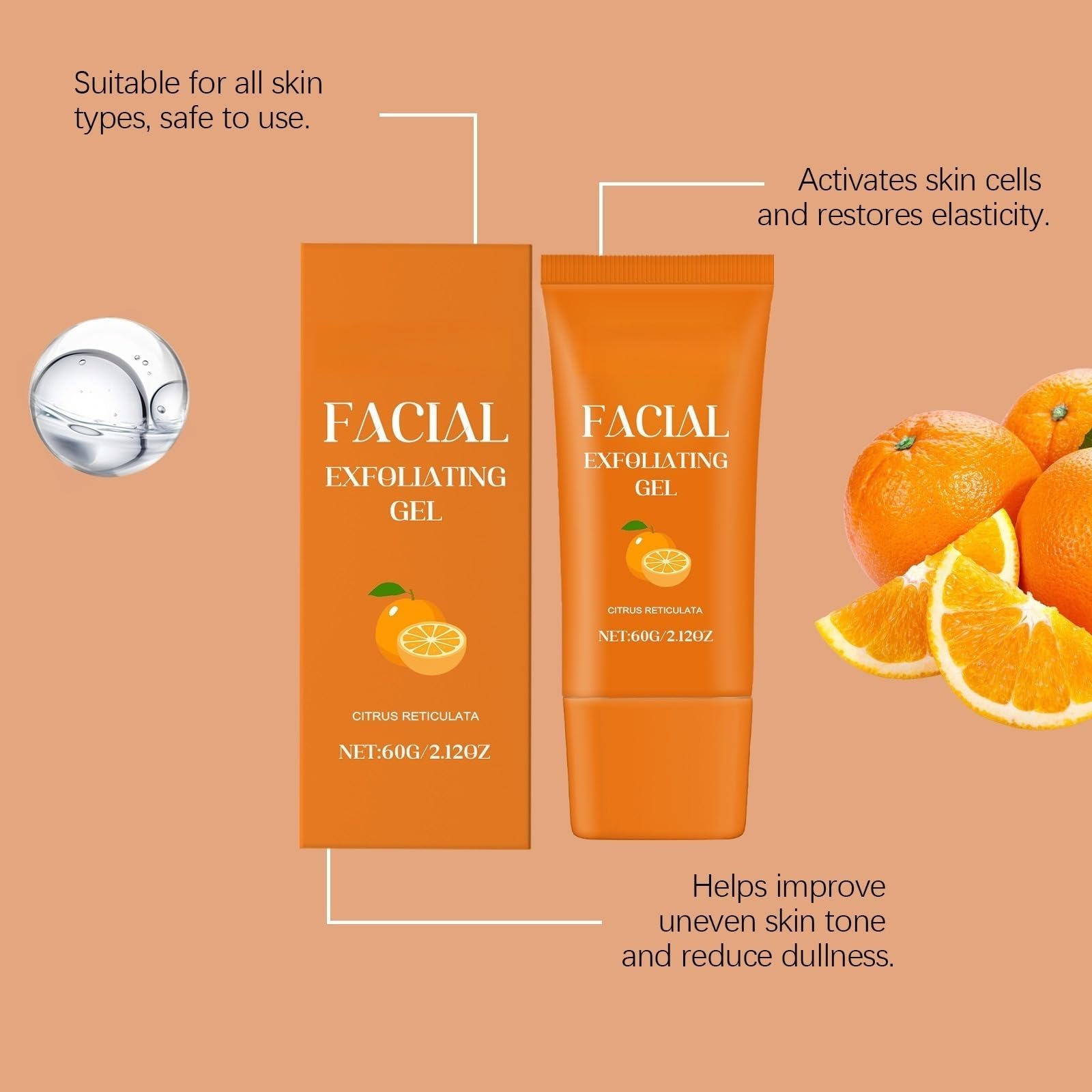 Gesichts- und Körperpeelinggel mit Bio-Vitamin mit Orangenenzymen, sanftes Gesichtsreinigungspeeling mit aufhellender Wirkung, feuchtigkeitsspendend, Anti-Aging