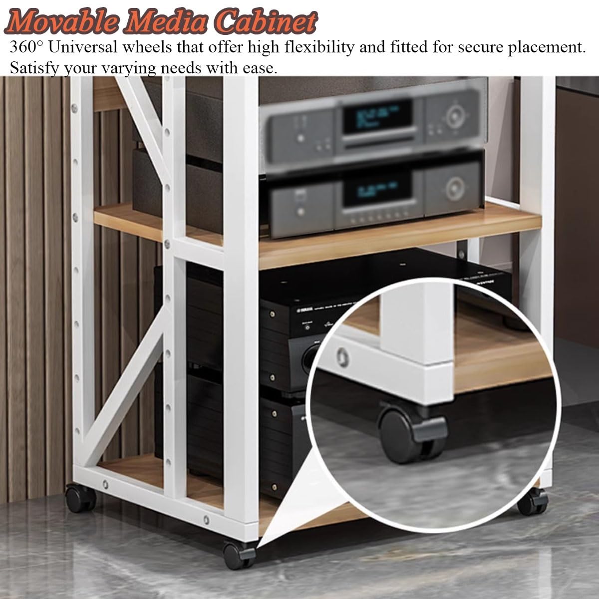 Stojak Hi-Fi, stojak na nośniki AV, gramofon CD DVD, konsola do gier, jednostka do przechowywania z kółkami, 5-stopniowy regał audio-wideo, szafka stereo, meble, regał komponentowy odbiornika do Home