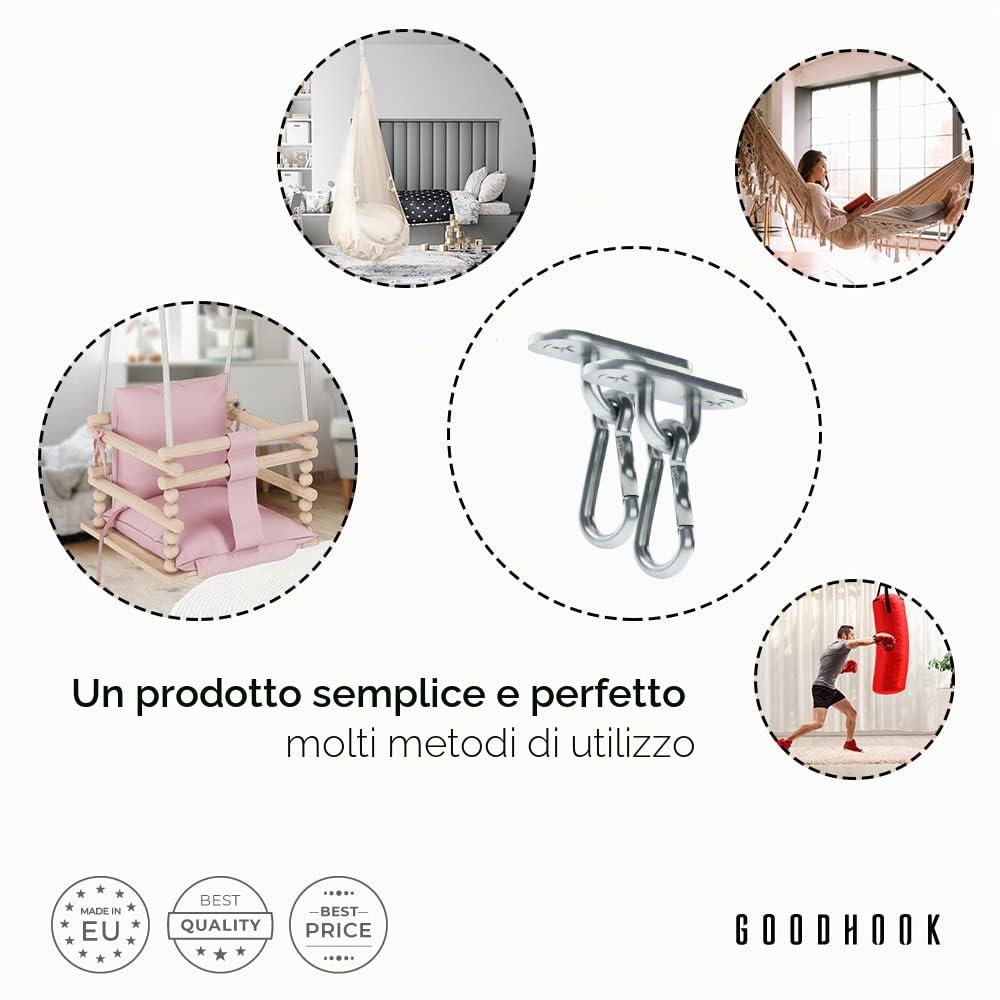 MAMOI® Gancio da soffitto per Altalena e Amaca, Ancoraggio da Parete Girevole, Set da 400kg per Cemento e Legno, Ganci Sacco da Boxe