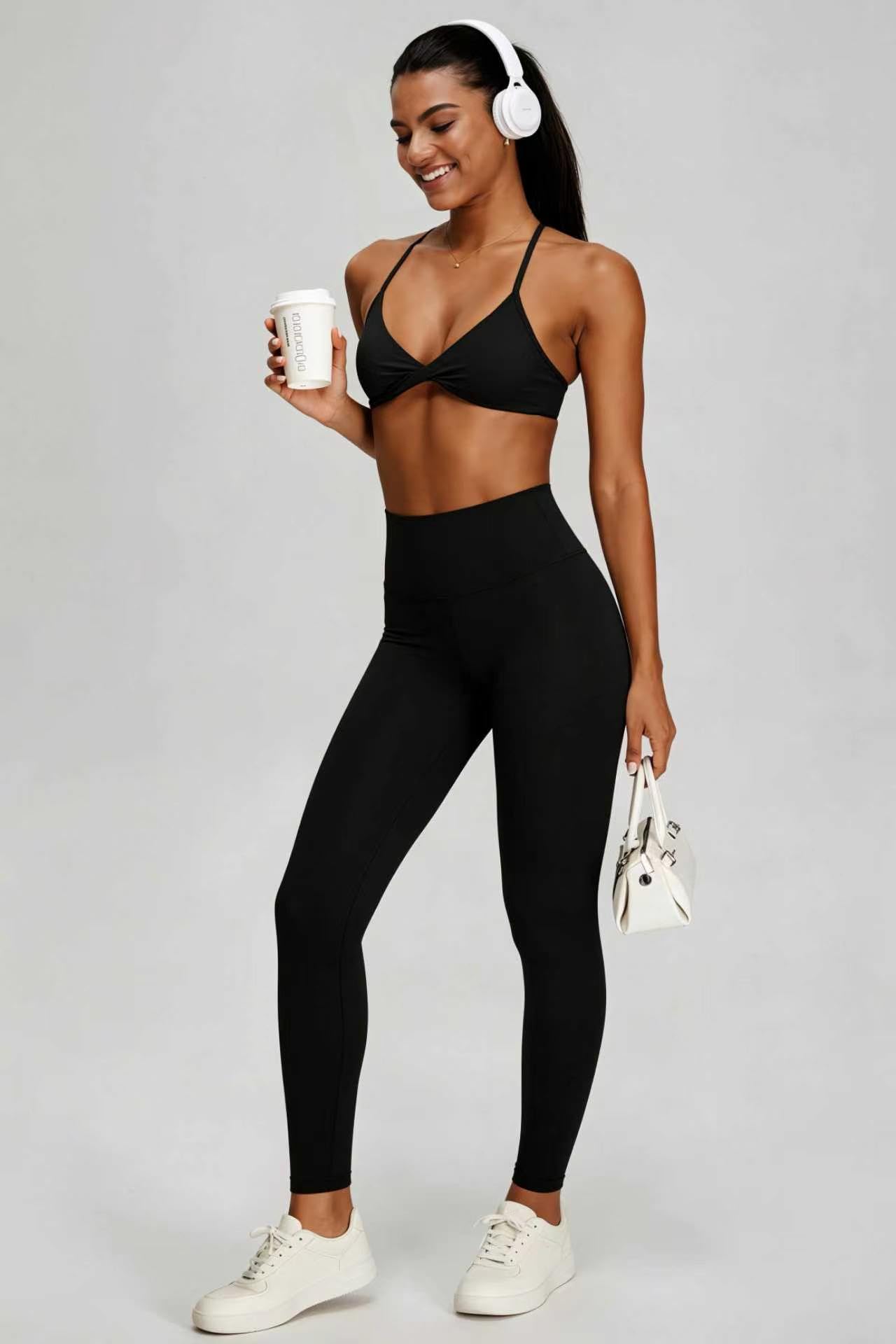 Sport Leggings Damen High Waist mit Innentasche -Blickdicht Leggins Sporthose Laufhose für Yoga Gym