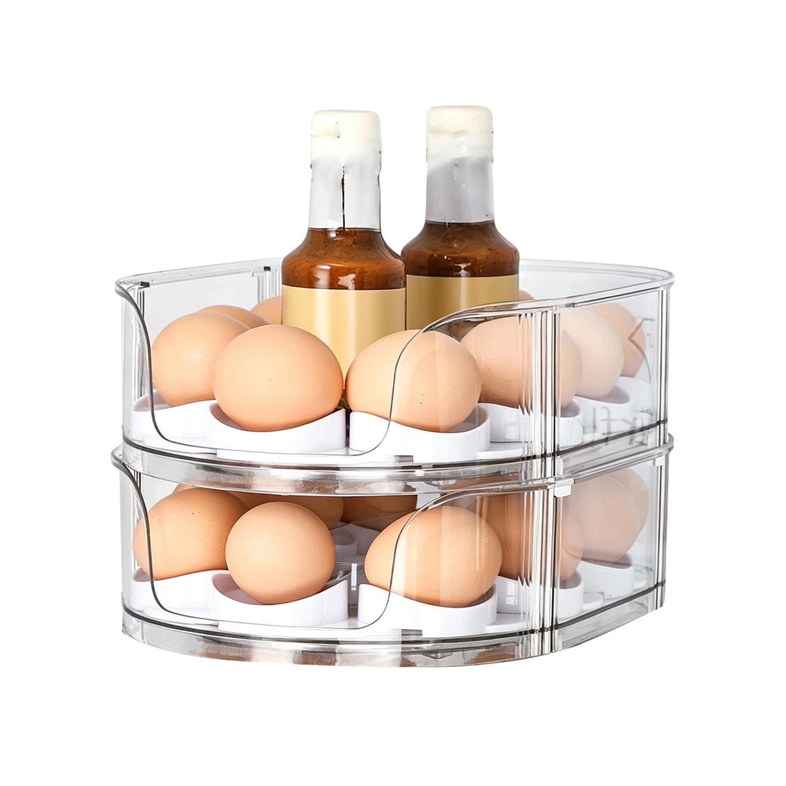 Organizador de Huevos para y Frigorífico Transparente de 2 Capas Apilable y