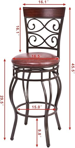 Miniatura 3 de HAPPYGRILL Juego de 2 taburetes de bar para patio, giratorios de 360 grados con asiento acolchado de cuero y respaldo para comedor de bistró, sillas
