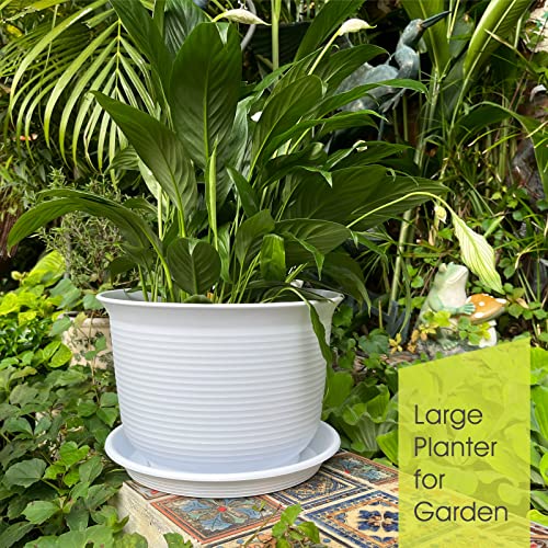12 Inch 10 Inch 9 Inch Plant Pots, Rifny Extra Large Planters For Indoor Plants With Drainage Holes And Tray, Set Of 3 Flower Pots Modern Decorative Planter For House Garden Plants And Flowers (White) #TOP2