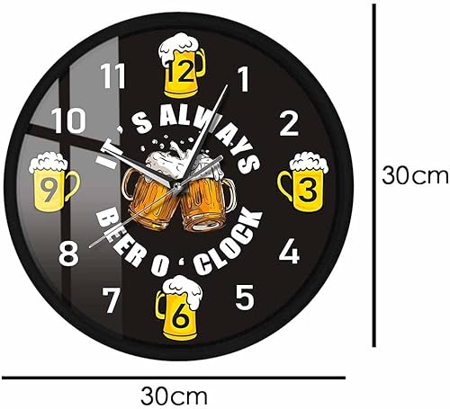 Miniatura 3 de Beer o'Clock - Reloj de pared de taberna con control de sonido, luz LED, amantes de la cerveza, bebedor de cerveza, marco de metal, funciona con