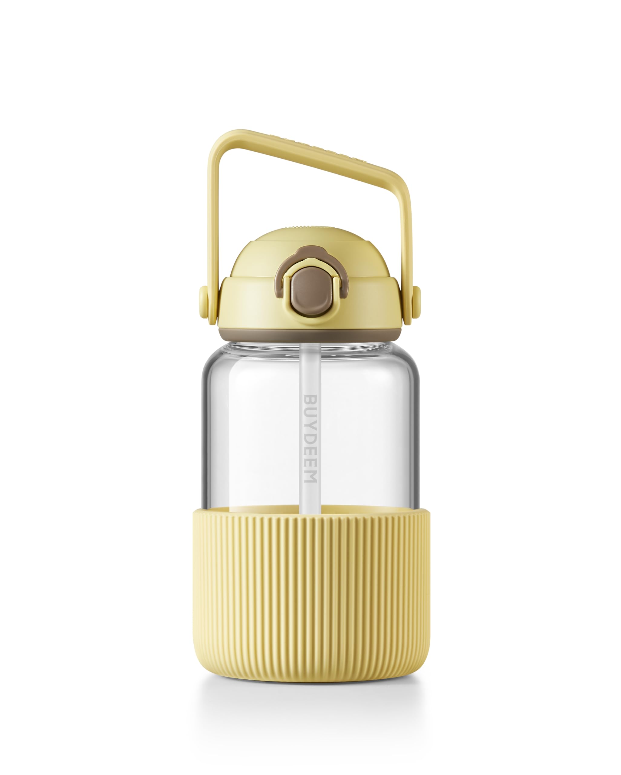 BUYDEEM DG710 Glasflasche mit Strohhalm, 1000 ml, Mellow Yellow