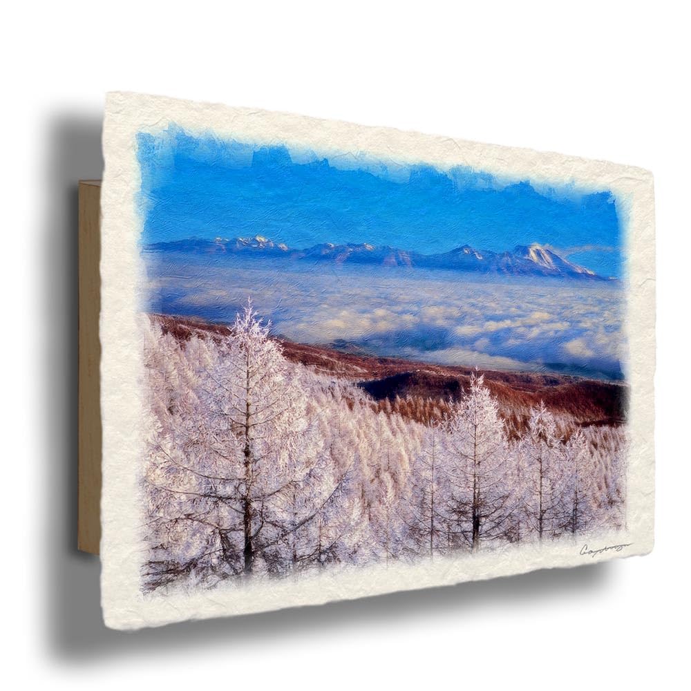 Amazon.co.jp: 和紙の絵写真 「カラマツの樹氷と雲海の浅間山」 パネル  