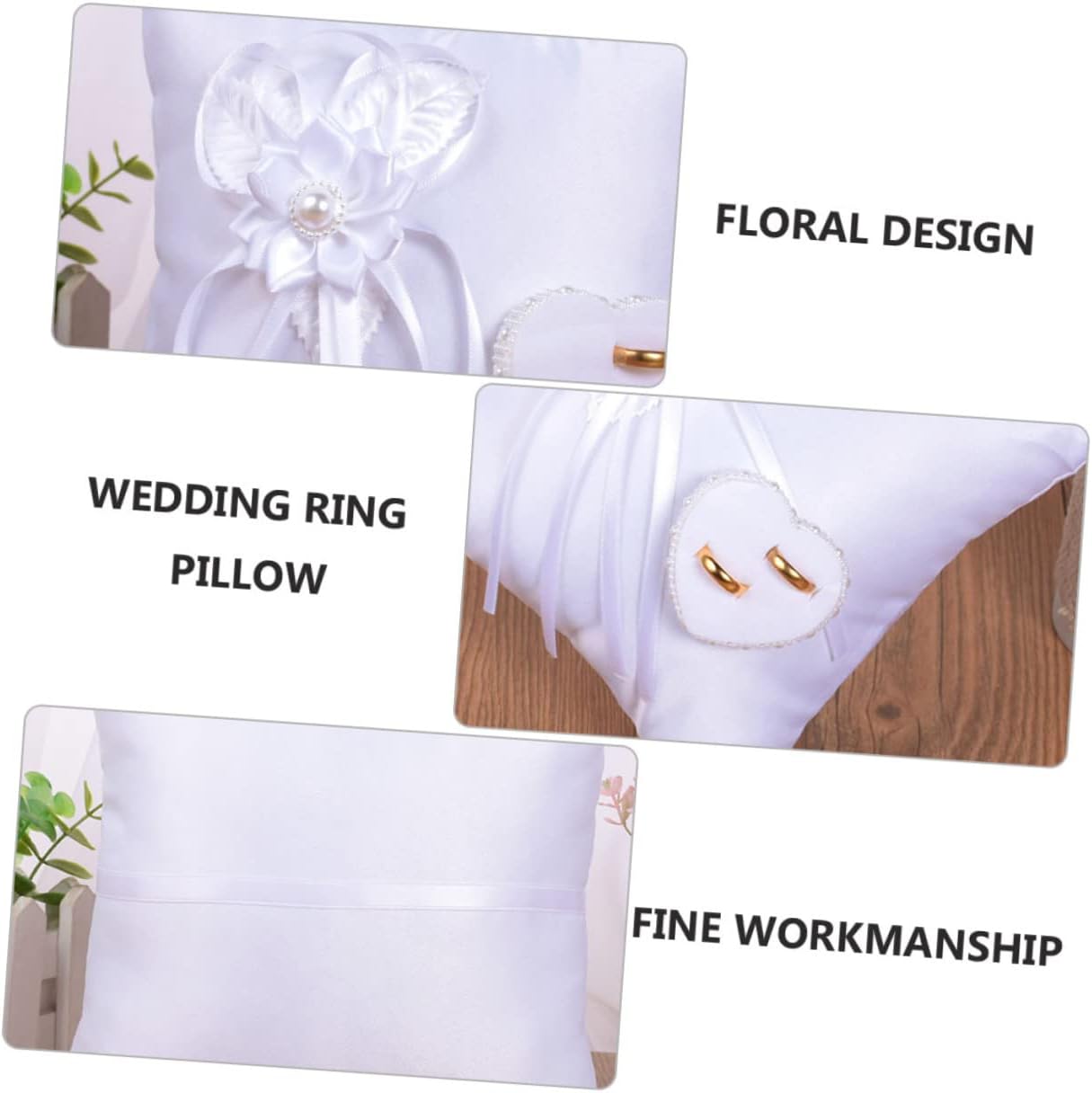 PRETYZOOM White Floral Ring Pillow for Wedding Ceremony Polyester Cushion
