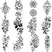 COKTAK 12 Blätter Schwarz Skizzieren Blumen Temporäre Tattoos Frauen Sexy Skizze Rose Pfingstrose Mandala Blume Fake Tattoos Mädchen Wasserfest Temporary Tattoos Zum Aufkleben Auf Die Haut Set Kit