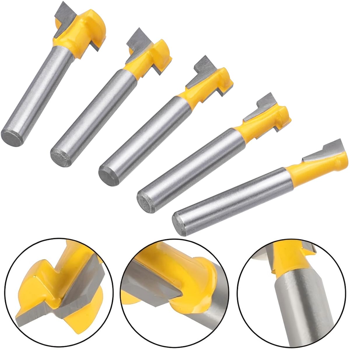 Wolfride 5 Pcs T-Slot Router Bit Set, 1/4" Shank Keyhole Router Bits T-Track Slotting Milling Cutters Set 5/16", 3/8", 1/2", 7/16", 5/8"