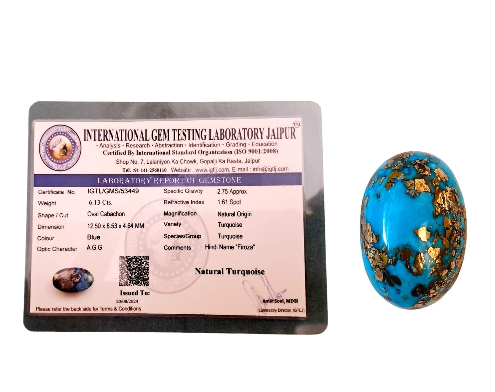 Sponsored Ad - Real Original Firoza Turquoise Gemstone for Men and Women – Oval Shaped for Ring and Pendant Premium Turquoise Jewellery - The Stone of Compassion and Success 6.13 Carat