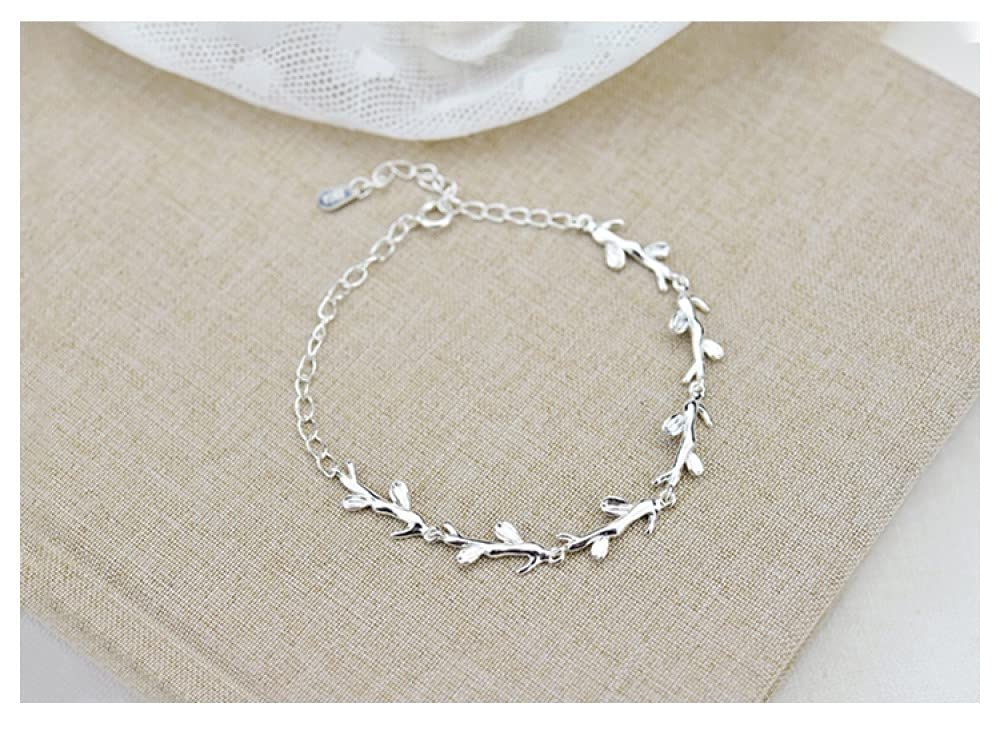 Braccialetti a catena con polsino in argento sterling moda, Bracciale in argento sterling 925 da donna Bracciale regolabile con rami di ulivo vintage Bracciale da donna squisito Bracciale in argento s
