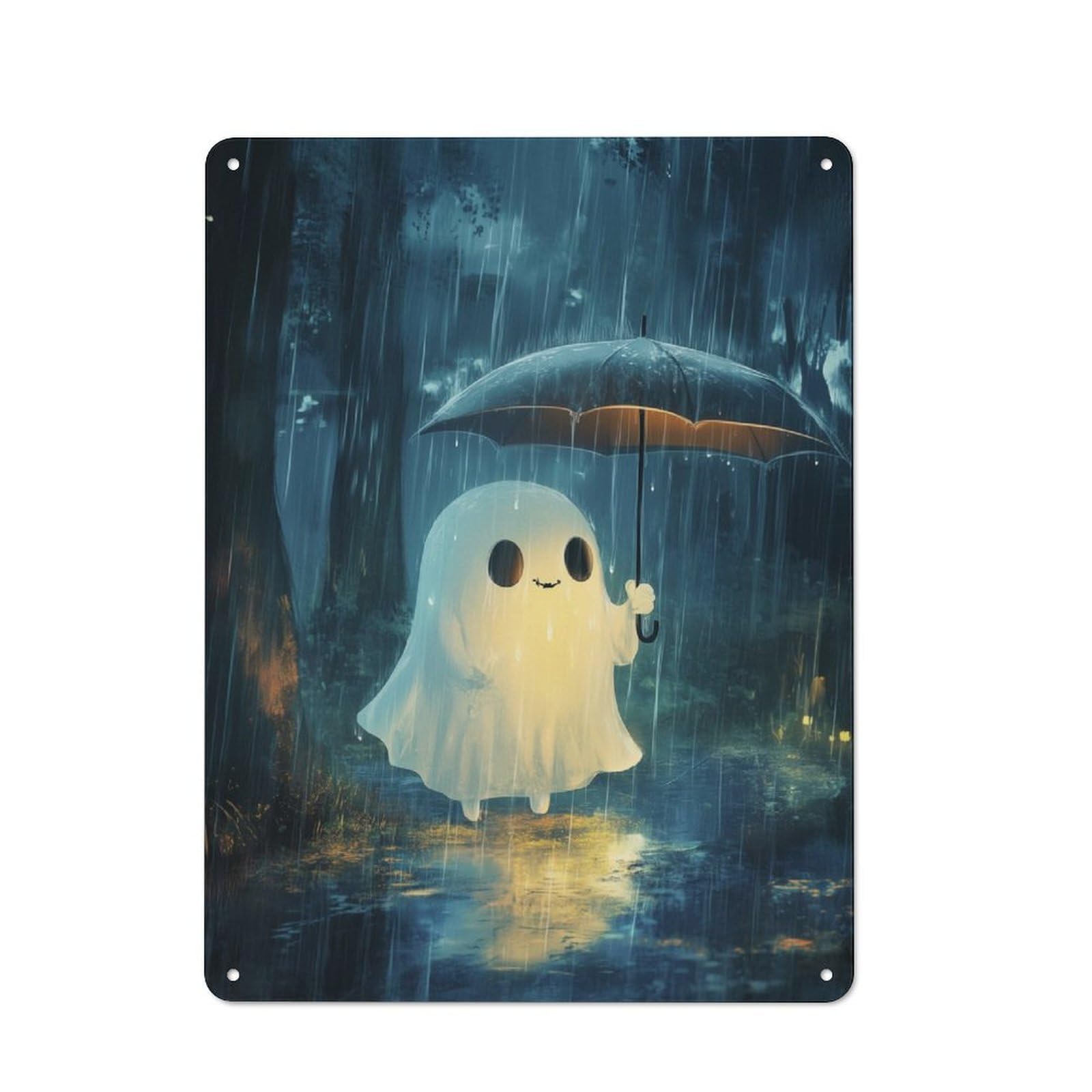 Farmhouse Halloween Ghost in The Rain Country Metal Sign 40x30cm, Cottage Wall Art for Farmhouse Kitchen, Pantry Or Dining Area