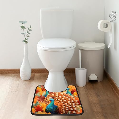 Miniatura 6 de Pardick 2 Pieces Bath Mat Set, Maple Leaf Bath Mat U-Shaped Toilet Rug Bathroom Mat Set with Bath Rug Mat, Turkey Mat for Bathroom