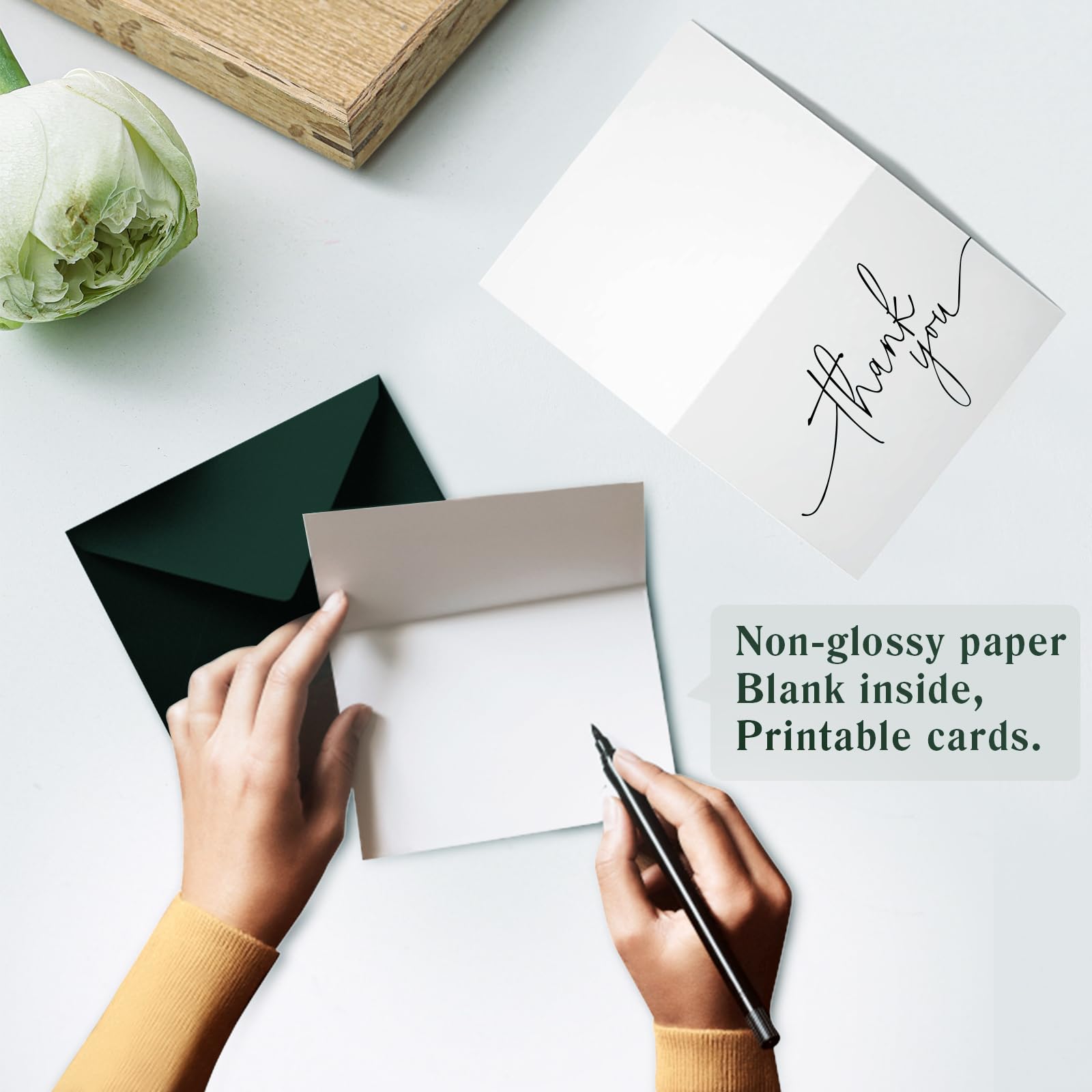 Tarjetas de agradecimiento con sobres, paquete de 144 unidades, Goefun de 4 x 6 pulgadas, notas de agradecimiento y calcomanías en blanco, forro elegante y 4 diseños elegantes para bodas, baby shower