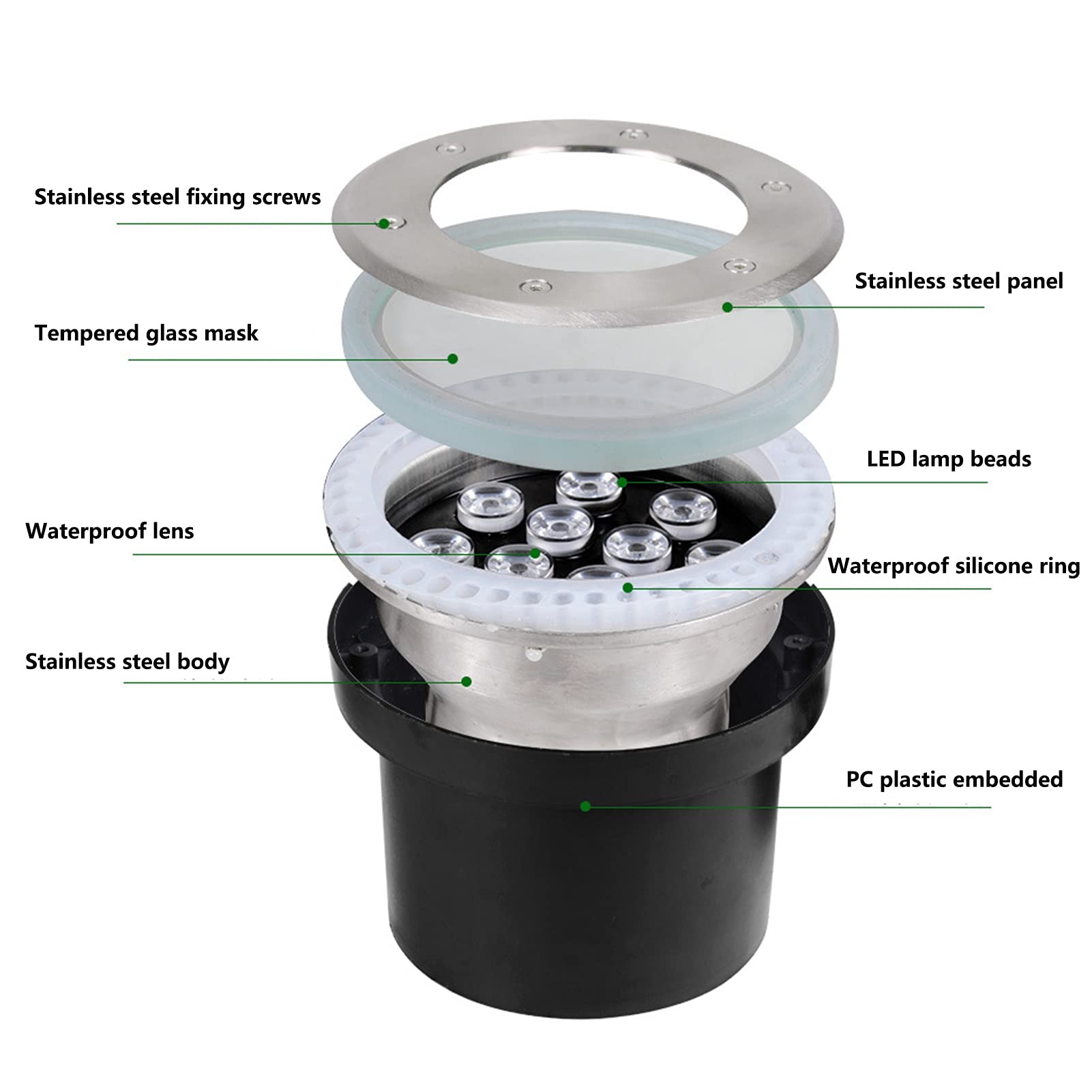 Luci di fontana subacquea LED 2Pack IP68 impermeabile 24V incorporato 3w luci piscina in acciaio inox (Natural)