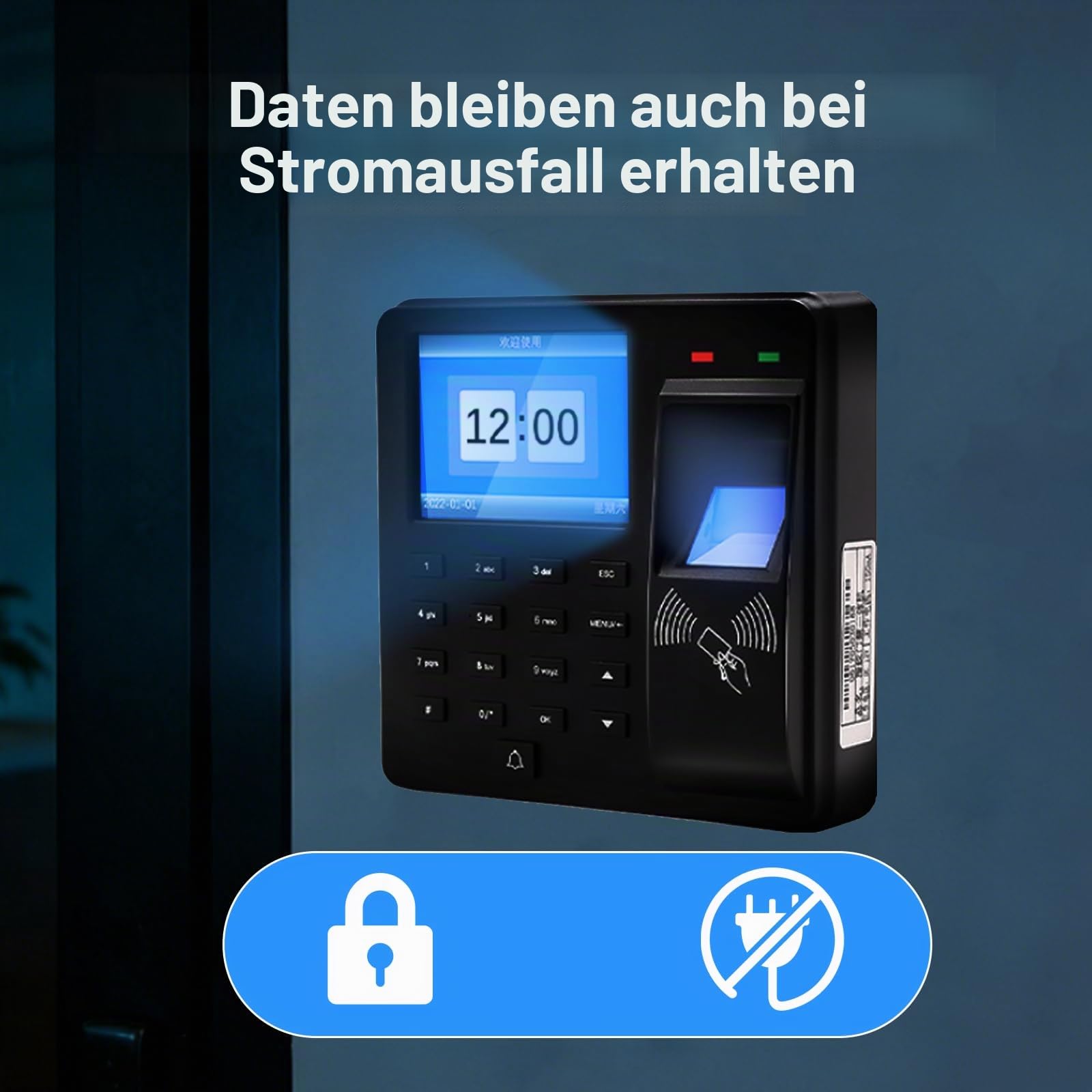 Zeiterfassung für Kleinbetriebe, Fingerabdruck Stempeluhr mit 10 RFID Karten, 1000 Fingerabdrücke Arbeitszeiterfassung für Kleinbetriebe, 25 Sprachen Arbeitszeiterfassung Stempeluhr