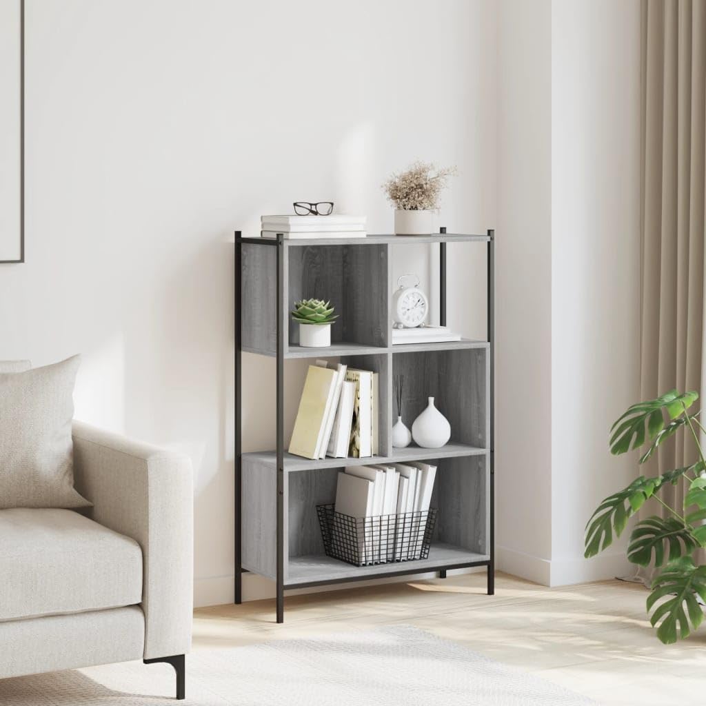Estantería gris Sonoma 72 x 28 x 109 cm acero a base de madera moderna como separador de habitaciones con 20 kg por compartimento para salón, oficina, dormitorio, pasillo