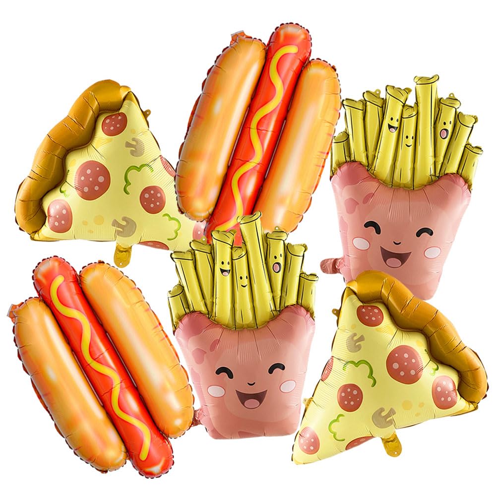 6pcs Giant Popcorn Food Mylar Balloons, 25inch Ice Cream Balloon Popcorn Balloons Hot Dog Pizza balloon for Hawaii Luau Balloon Party Decorations