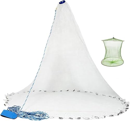 Miniatura 6 de Yeahmart Red de pesca de agua salada americana hecha a mano con pesos de plomizo de zinc real resistente para trampa de cebo, radio de 468 pies,