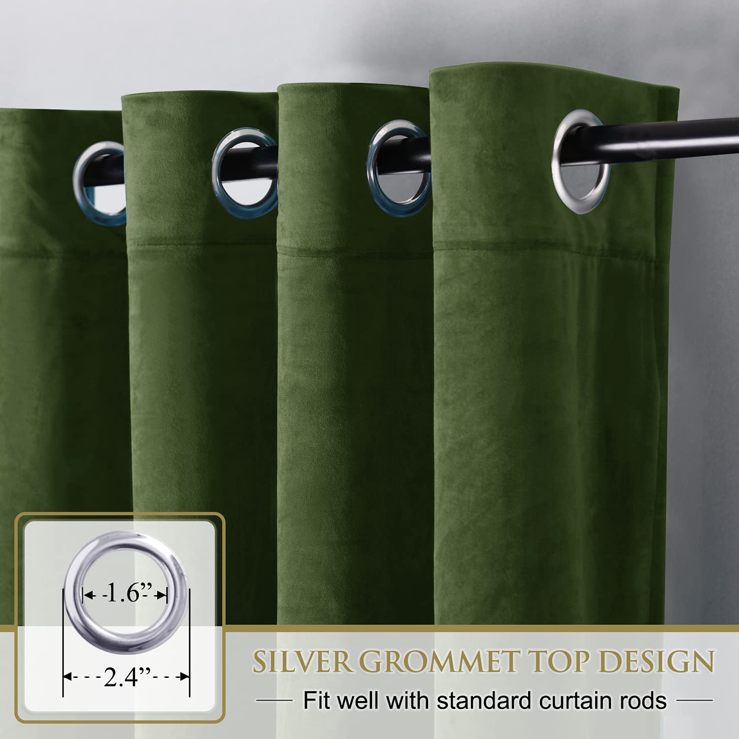 StangH Moss Green Velvet Curtains 120 inches Long - Grommet Design Blackout : StangH Moss Green Curtains Velvet - Luxury Blackout