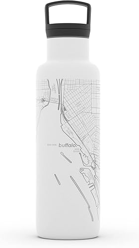 Miniatura 214 de Well Told Botella de agua aislada con mapa de Washington DC grabado, botella de acero inoxidable grabada (21 onzas, blanco) botella aislada de mapa