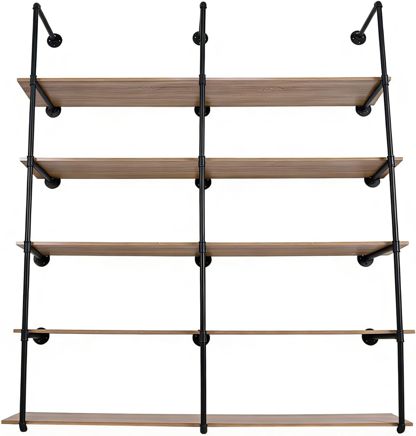 Industrial Pipe Shelf 5 Tier 72 Inch Industrial Wall Shelves with Solid Wood Plank Pipe Shelving Wall Mounted for Kitchen and Bar Shelving