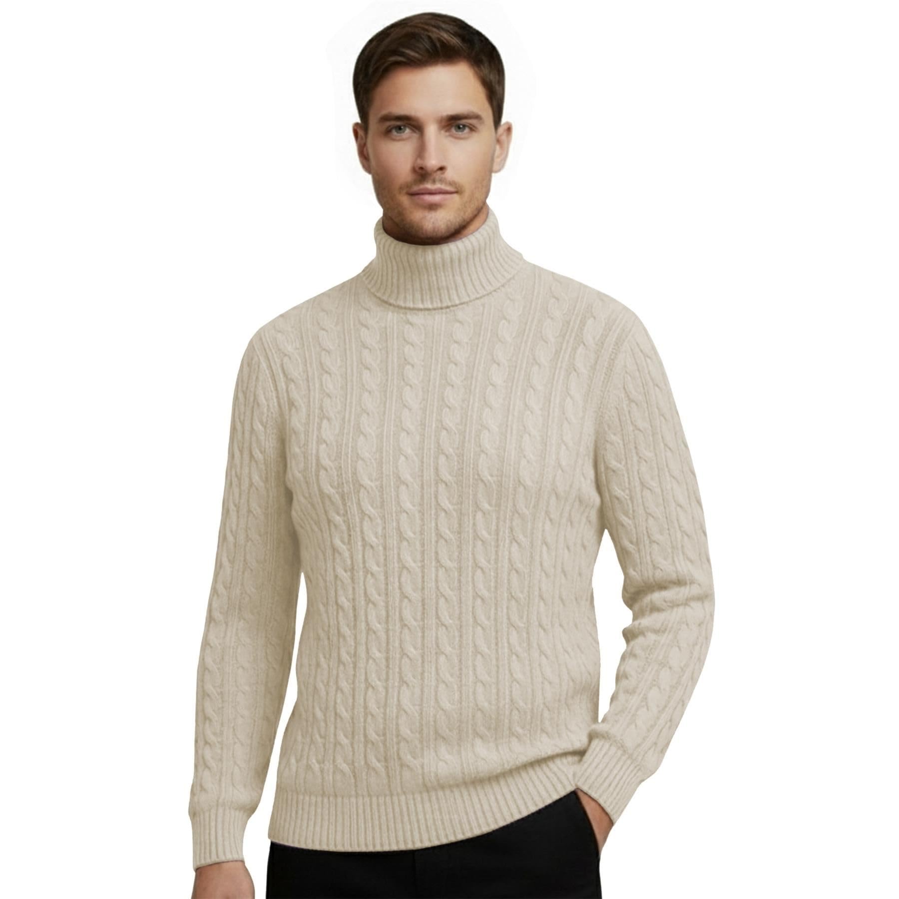Hamishkane Mens High Polo Roll Neck Jumper, Cable Knitted Long Sleeve Turtle Neck Sweaters, Casual Pullover Winter Jumpers for Men UK Cream