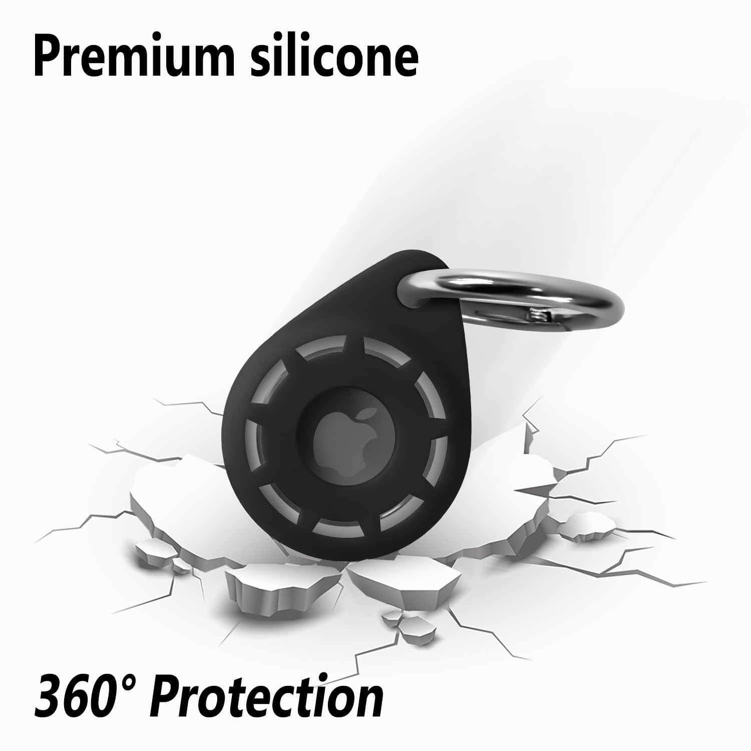 Geiomoo Silicone Case for Tile Sticker (2024) and Air Tag Tracker, Soft Flexible Scratch Resistant Protective Cover with Carabiner (Black)