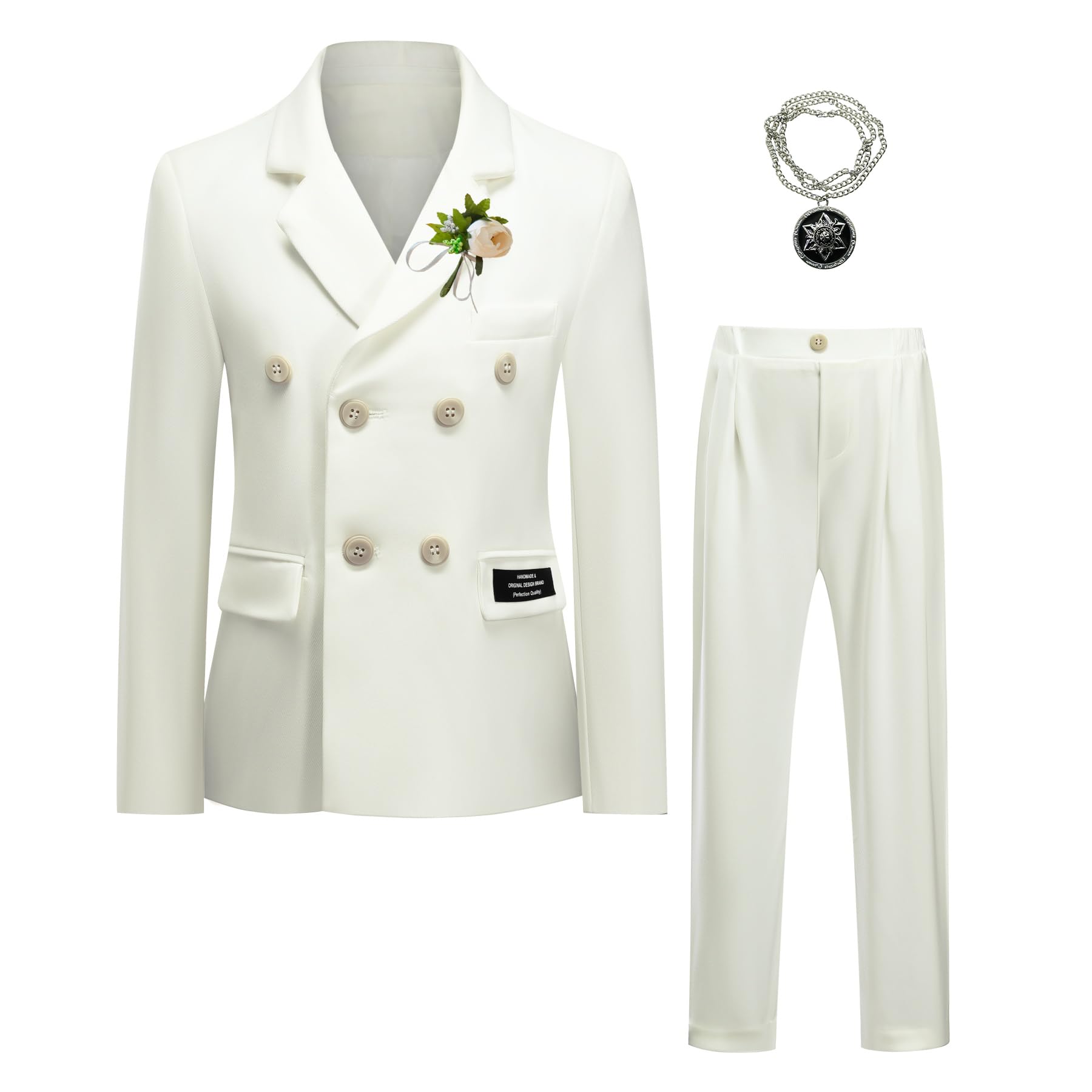 Sliktaa Juego de 4 piezas de traje para niños, festivo, boda, caballero, chaqueta de doble botonadura, pantalones de fiesta, bautizo