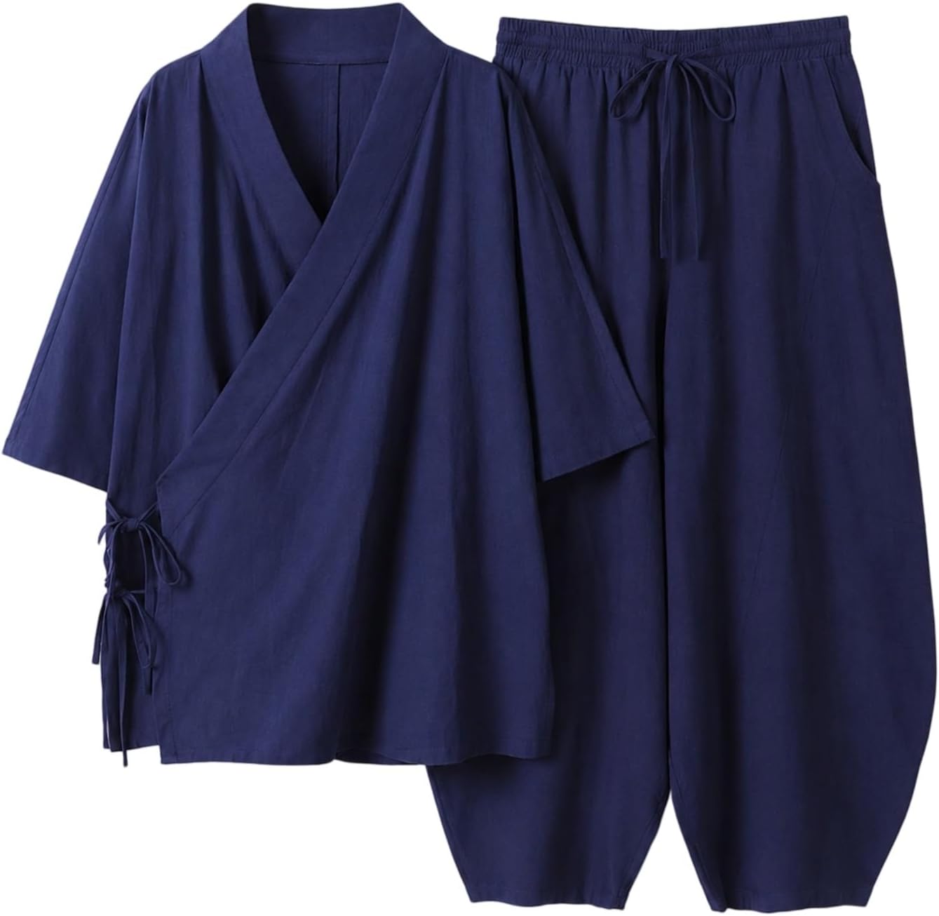 Men's Cotton Chinese Tang Suit Set Three-Quarter Sleeve Loose Top and Capri Pants Retro Casual 2 Piece Outfit
