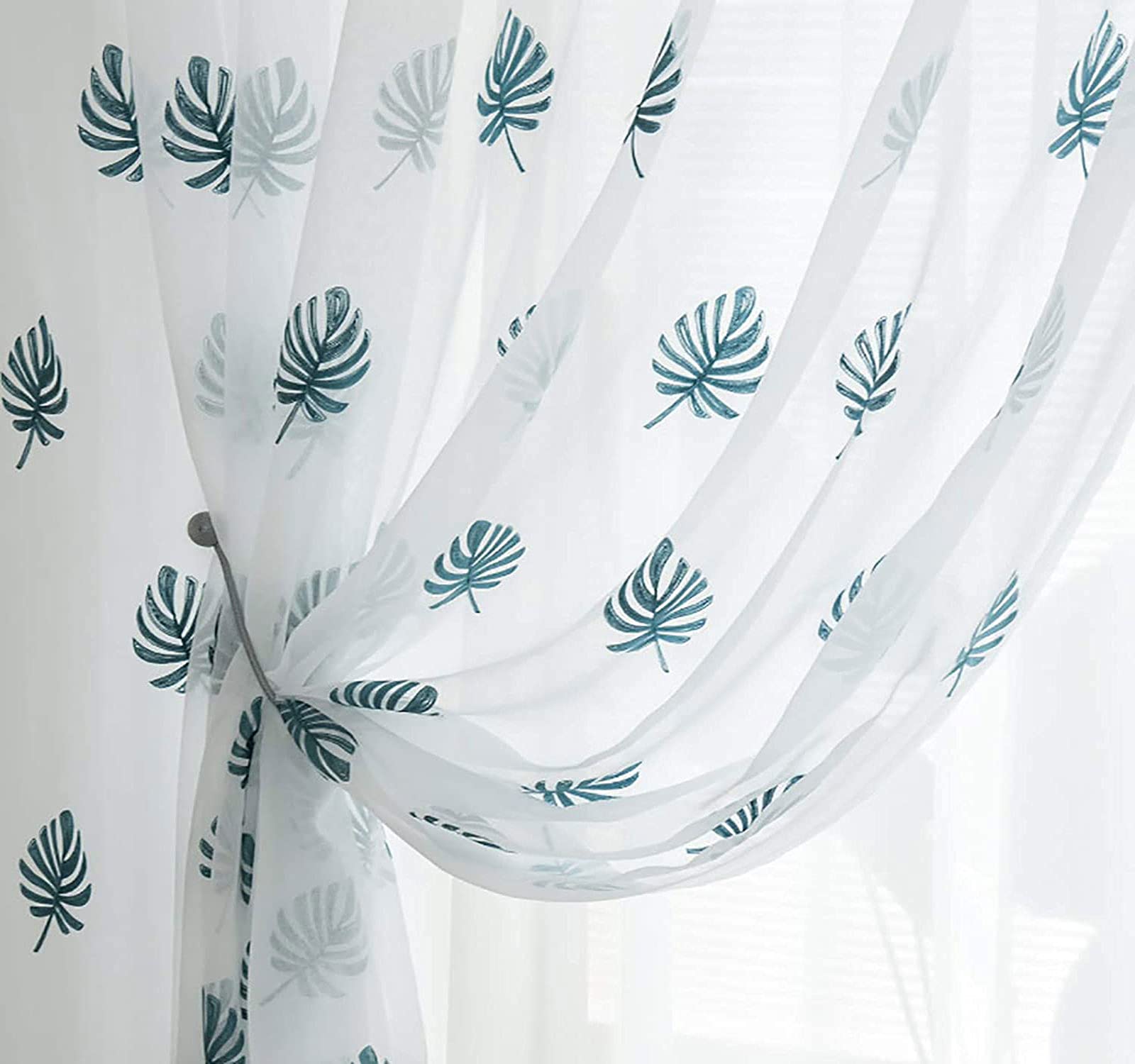 Rideaux de fenêtre en lin transparents voilage feuille tropicale 400x250