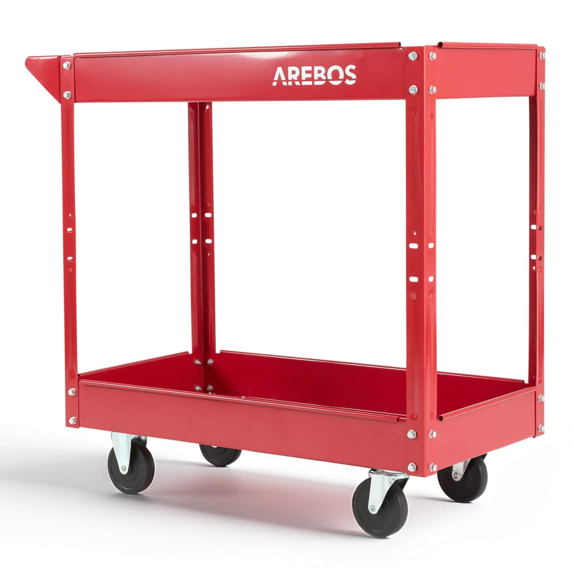 Arebos Servante d’Atelier 2 Étages | Chariot à Outils en Acier | Capacité de Charge Jusqu’à 100 kg | Mobile et Robuste | Rouge