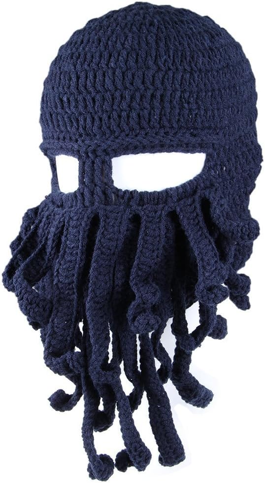 Kafeimali Men's Head Barbarian Vagabond Beanie Original Foldaway Beard Octopus Pirate Hats Bearded Caps