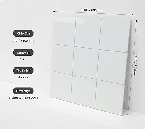 Miniatura 2 de Protector contra salpicaduras de mármol blanco para despegar y pegar para cocina, autoadhesivo de PVC en azulejos de pared con tira de metal (11.5 x