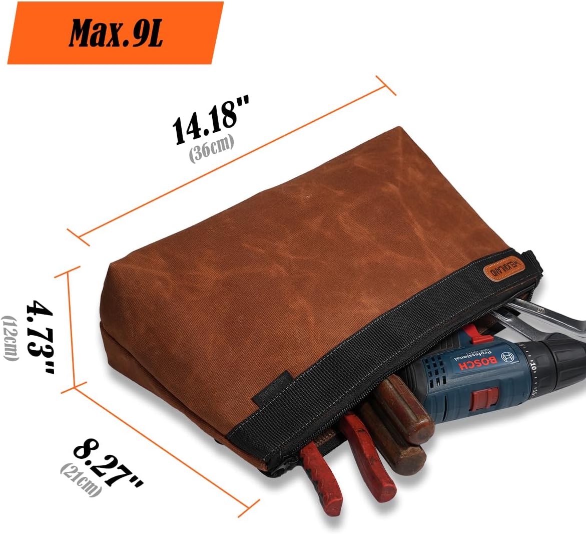 WELKINLAND 2-Pack Heavy-Duty Waxed Canvas Tool Pouches, 14-Inch Zippered Tool Organizer Pouches with Water-Resistant Coating and Durable Canvas Construction