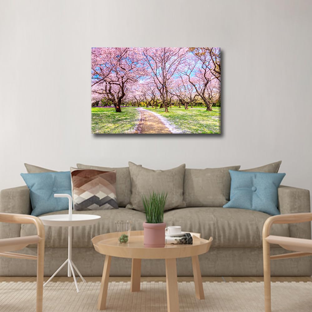 TISHIRON Sakura Tree Wall Paintings for Living Room Japan Scenery Pictures Print On Canvas Landscape Wall Art Bedroom Wall Decoration Office Wall Art Giclee Framed Ready to Hang - Image 4
