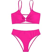 QJQ Girls 2 Piece Swimsuits Disty Floral Ring Linked Bathing Suit Cute Bikini Sets