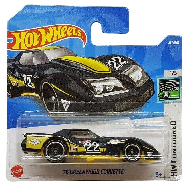 Hot Wheels - '76 Greenwood Corvette - HW Contoured 1/5 - HCV23 - Short Card - GM - Koni - Bell - Good Year - Mattel 2022