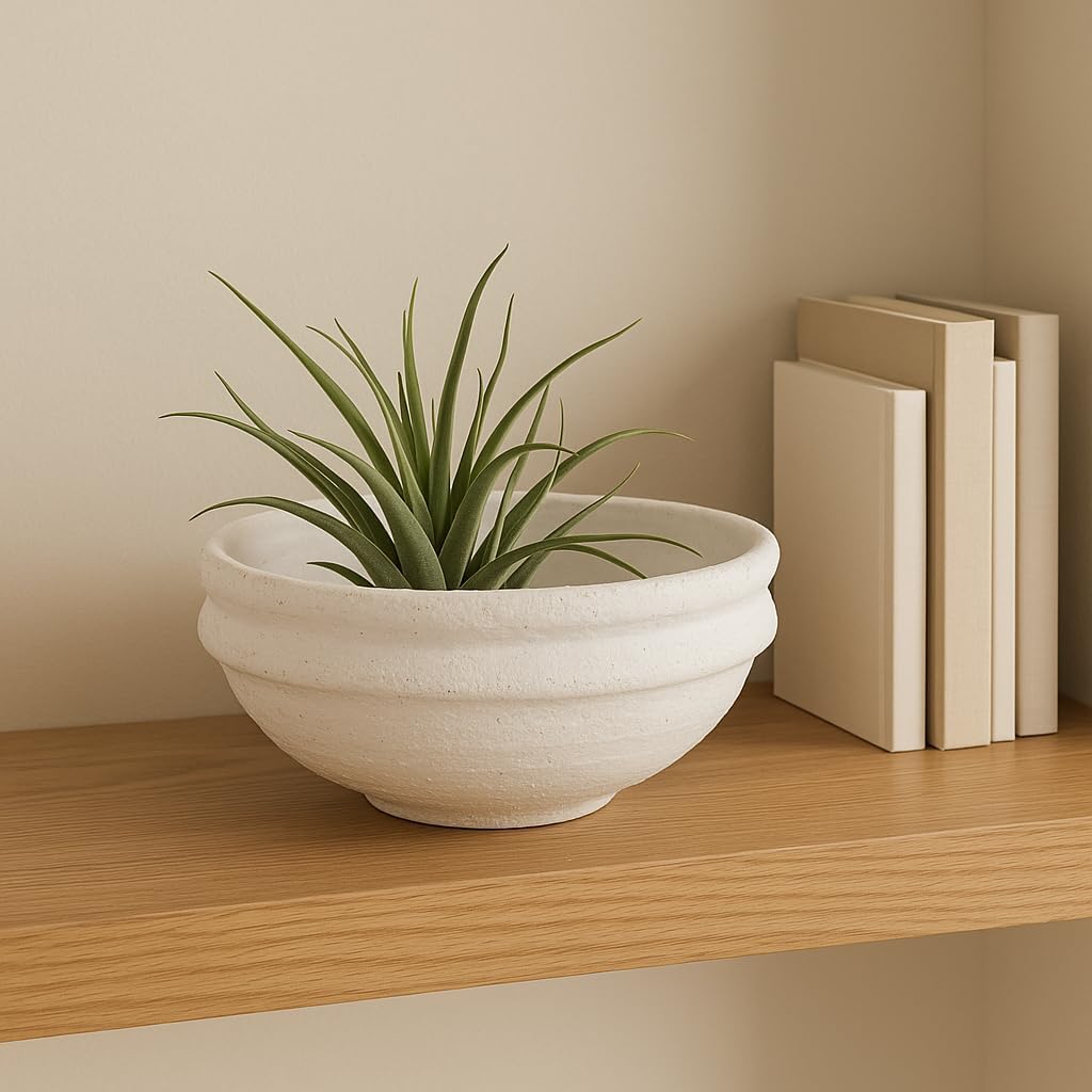 Ceramic Decorative Bowl – Tabletop Decor for Coffee Table or Entryway, Pottery Bowl for Layered Styling – Casual Textured Home Decor Accent for Living Room, Aesthetic Bowl – 6x12, White