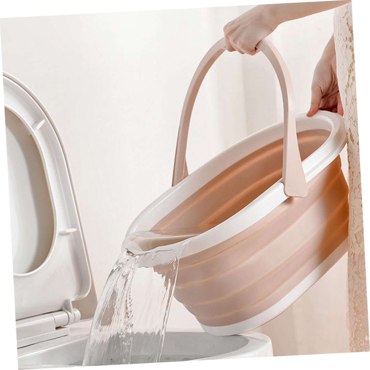 Cubo Fregona Plegable de Plástico PP Beige, Portátil para Limpieza
