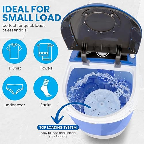 Miniatura 4 de Pyle Lavadora portátil con cargador superior, mini lavadora, lavadora silenciosa, controlador giratorio, 110 V, para lavandería compacta, capacidad