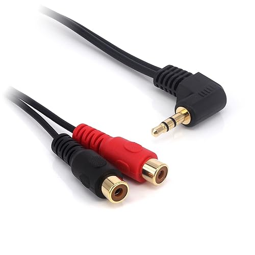 Miniatura 4 de Qaoquda Cable adaptador de 0.138 in a 2RCA, 8 pulgadas, chapado en oro de 90 grados, en ángulo recto de 1/8 pulgadas, TRS estéreo macho a doble RCA