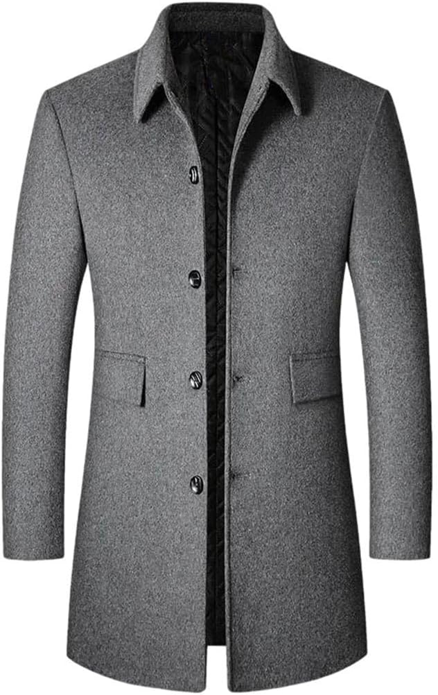 Male Woolen Coat Solid Color Slim Mid-Length Warm Wear-Resistant Men's Wool Coat Formal Wear Casual Jacket