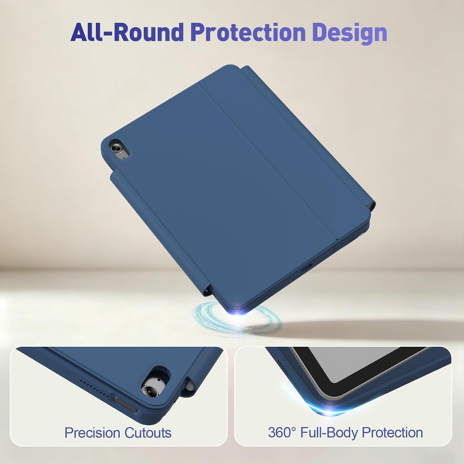 for iPad 11th (A16, 2025)/10th Generation Case with Keyboard, Portrait/Landscape, 11-Color Backlit & Multi-Touch Trackpad, Detachable Case & Stain-Resistant Leather, Pencil Buckle, Blue