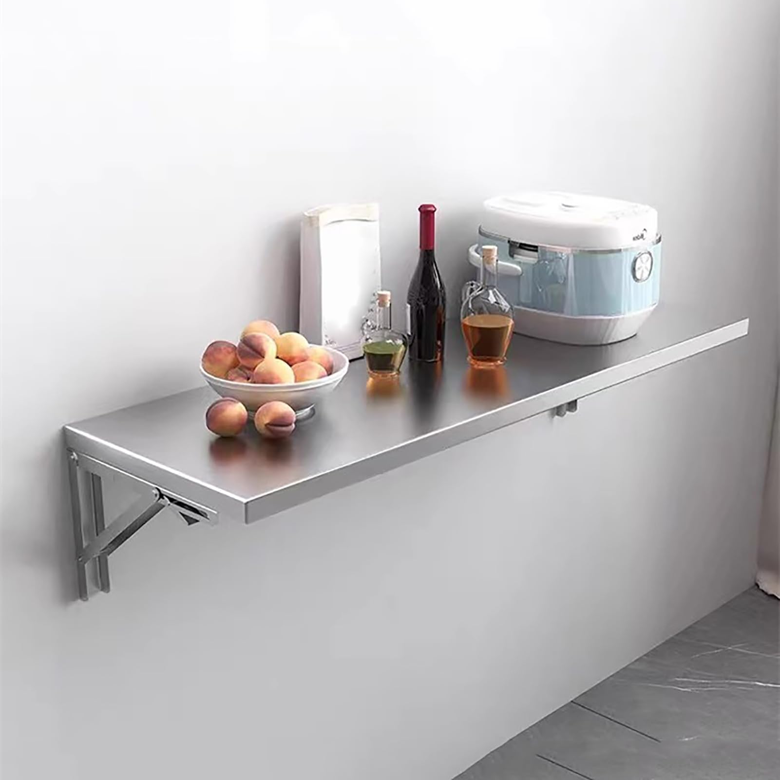 LWJSOCP Foldable Wall ShelfStainless Steel Folding Table SpaceSaving WallMounted Shelf for Restaurants Home Kitchen Laundry Garage 120x30cm (47x12inch)
