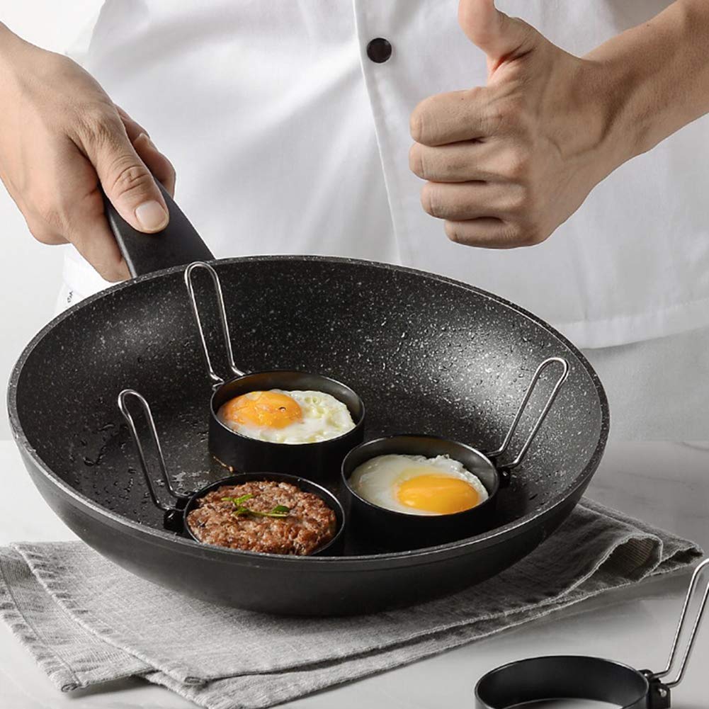 Moules à œufs Frits Antiadhésifs - Lot De 4 Formes (cœur, Rond, Fleur), Acier Inox Avec Pinceau, Pour œufs Au Plat Parfaits